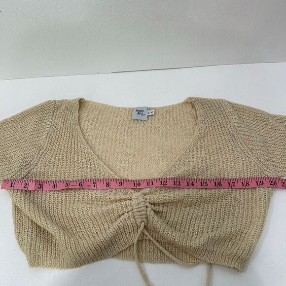 Princess Polly Ally Knit Sweater Beige Ruched Front Crop Top S/M - Picture 5 of 6
